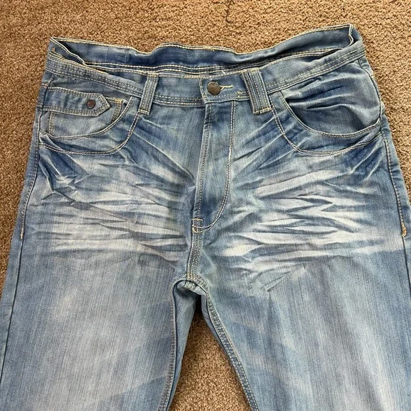 Vintage Joan‎ Craig Distressed Washed Blue Jeans Size 36x32 Embroidered Logo - Picture 2 of 12